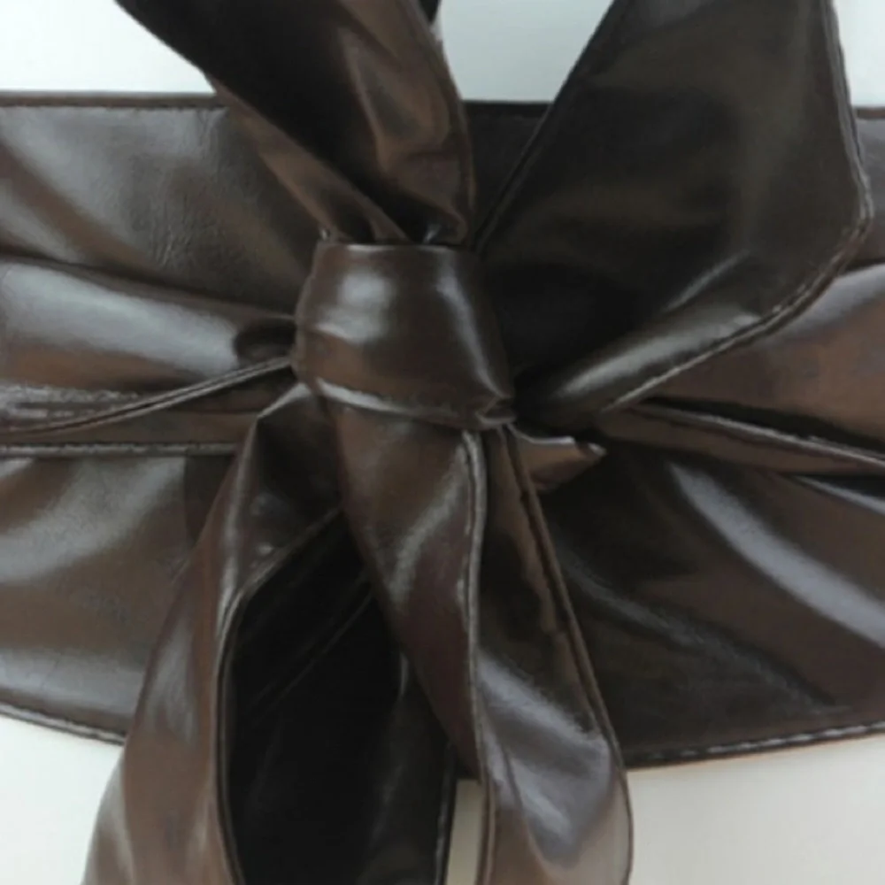 Soft Pretty PU Leather Self Tie Bow Wrap Around Obi Waistband Belt